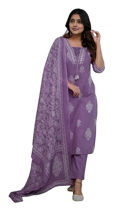 vipin parthvi|women's pure cotton printed with handwork kurta with pants and dupatta set | ethnic set | suit set | kurta set | wedding suit set