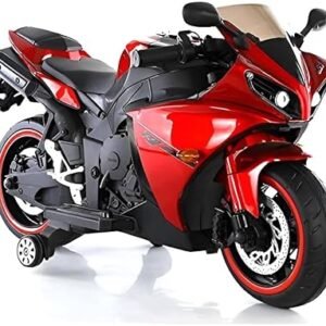 vipin srecap r1 sports ride on bike for kids with 12v battery operated with training wheels (red)