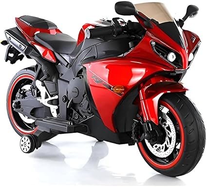 vipin srecap r1 sports ride on bike for kids with 12v battery operated with training wheels (red)