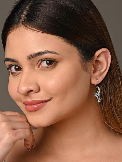 vipin clara 925 sterling silver butterfly pendant earring chain jewellery set | rhodium plated, swiss zirconia | gift for women & girls