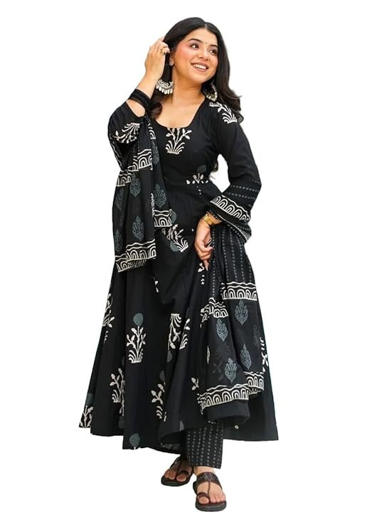 klosia women printed anarkali kurta and pant with dupatta set