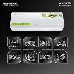acerpure chill inverter split air conditioner 1 ton 3 star, 4 in 1 convertible design, anti virus filter, blue fin technology air conditioner
