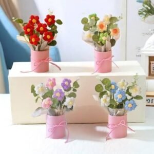 vrb dec 1pcs artificial crochet flower bouquet/artificial flowers bunch/crochet flowers bouquet/crochet flowers/flowers bouquet gift for girls home decor,gifting,etc. (pink daisy bouquet)