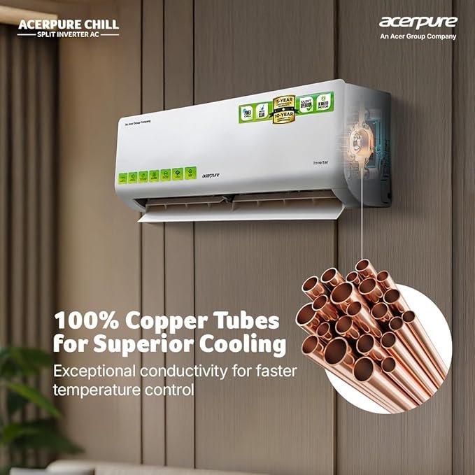 acerpure chill inverter split air conditioner 1 ton 3 star, 4 in 1 convertible design, anti virus filter, blue fin technology air conditioner