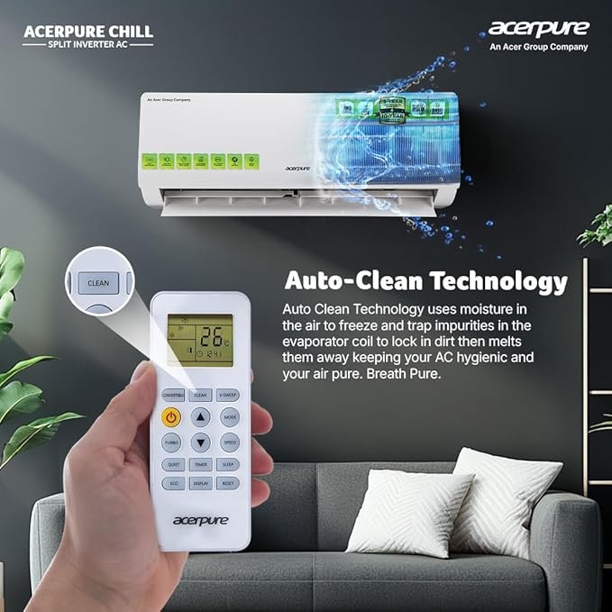 acerpure chill inverter split air conditioner 1 ton 3 star, 4 in 1 convertible design, anti virus filter, blue fin technology air conditioner