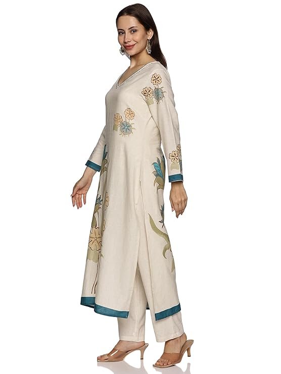 sk fashionwomen's cotton hand block printed with thread work straight kurta pant with dupatta set