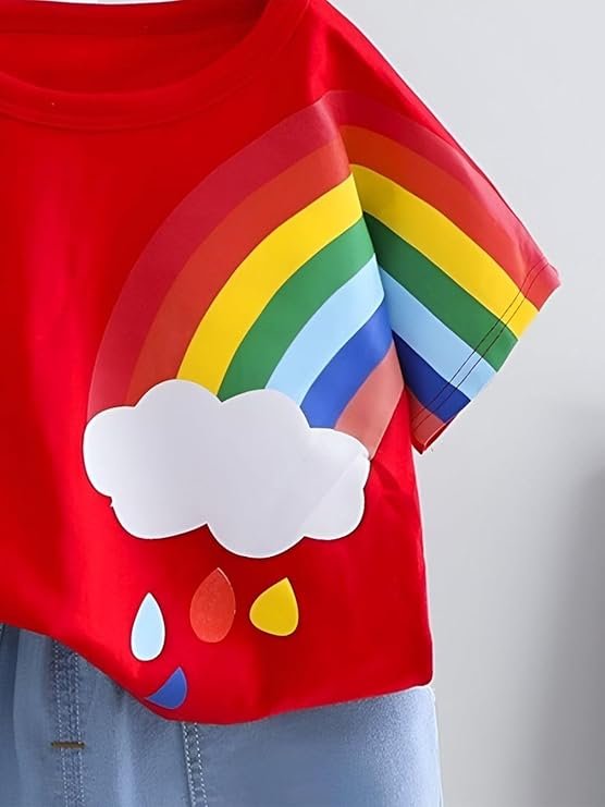 googo gaaga t shirt and short set for baby boys & baby girls, pure cotton rainbow printed half sleeves clothing set for kids
