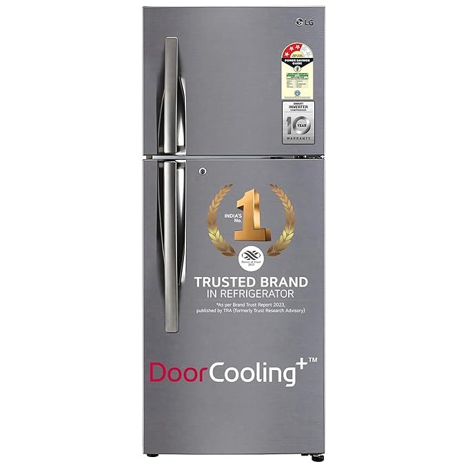 lg 242 l 3 star smart inverter frost free double door refrigerator (gl i292rpzx, shiny steel, door cooling+)