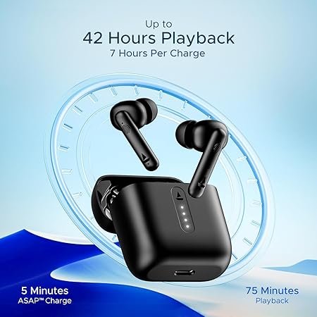 boat airdopes 141/8, low latency, enx tech, 42hrs battery, fast charge, iwp, ipx4, v5.1 bluetooth earbuds, tws ear buds wireless earphones with mic (bold black)