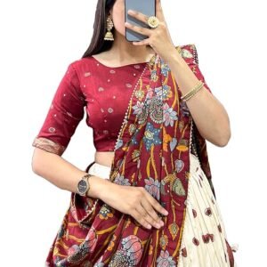 snazzy stitch women's dot & ikkat print with foil work tussar silk lehenga choli