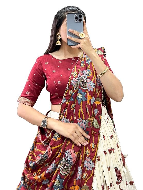 snazzy stitch women's dot & ikkat print with foil work tussar silk lehenga choli