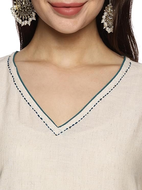 sk fashionwomen's cotton hand block printed with thread work straight kurta pant with dupatta set