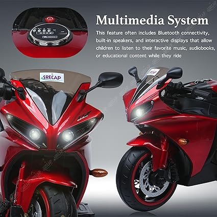 vipin srecap r1 sports ride on bike for kids with 12v battery operated with training wheels (red)