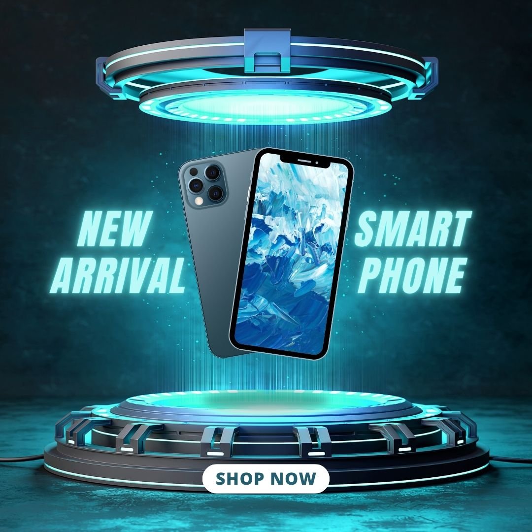 blue black modern neon podium new arrival smartphone sale instagram post