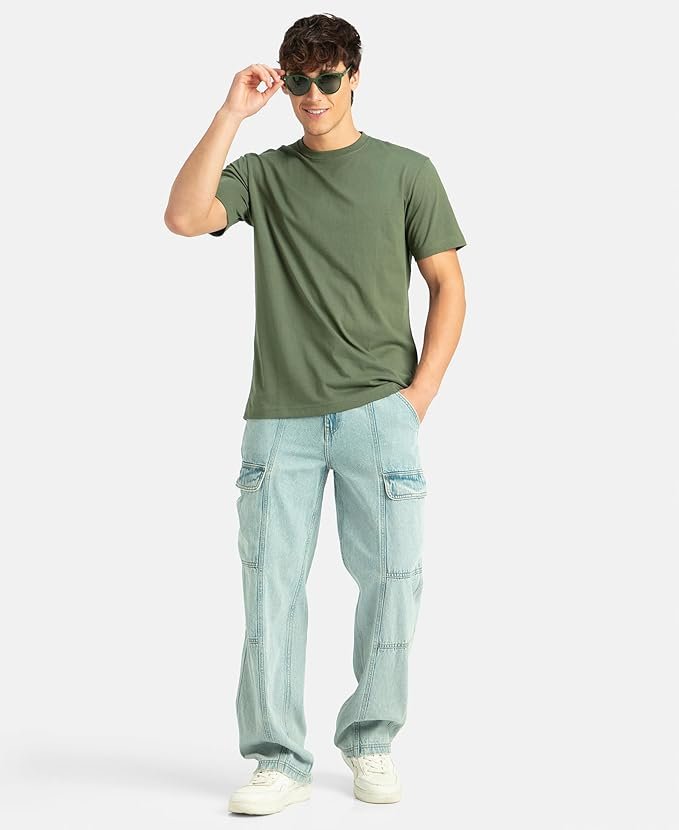 jockey 2714 men's super combed cotton rich solid round neck regular fit half sleeve t shirt