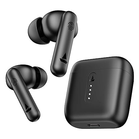 boat airdopes 141/8, low latency, enx tech, 42hrs battery, fast charge, iwp, ipx4, v5.1 bluetooth earbuds, tws ear buds wireless earphones with mic (bold black)