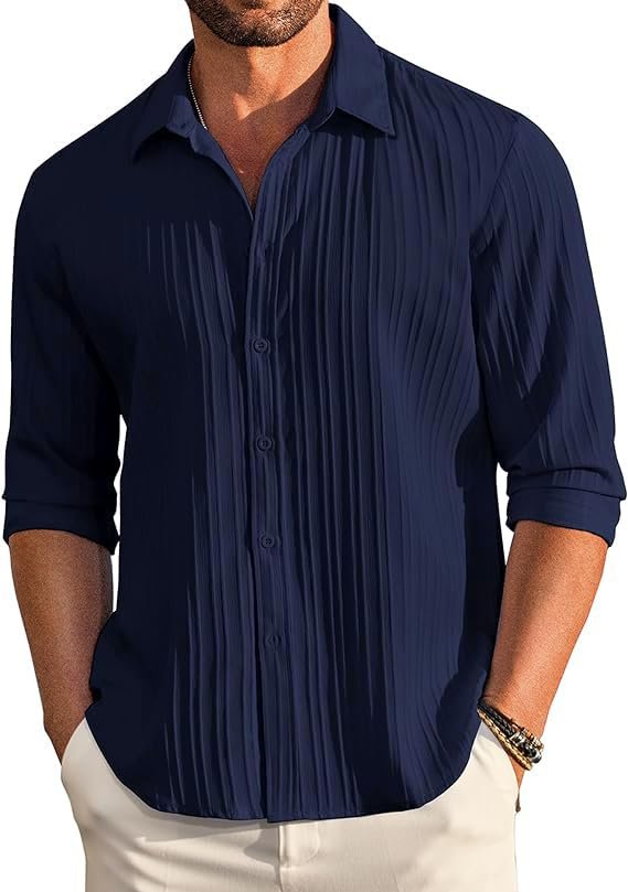 cb colebrook men's casual button down shirts long sleeve linen shirt fashion textured beach summer shirts| men stylish shirt | men fancy (available in plus size)
