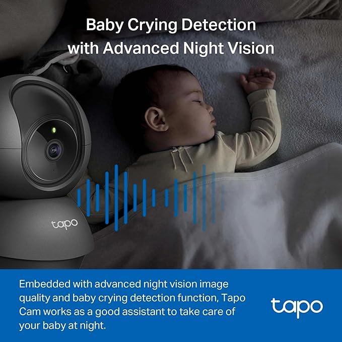 tapo c201 360° 2mp 1080p full hd pan/tilt home security wi fi smart camera| alexa enabled| 2 way audio| night vision| motion detection| sound and light alarm| indoor cctv black