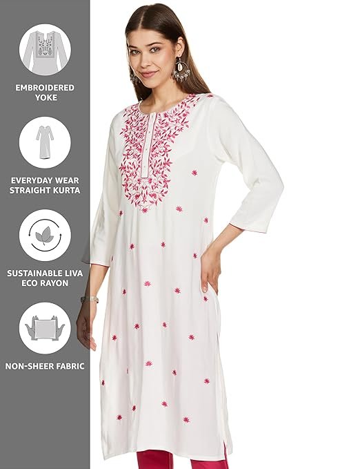 amazon brand myx women's embroidered straight fit kurta