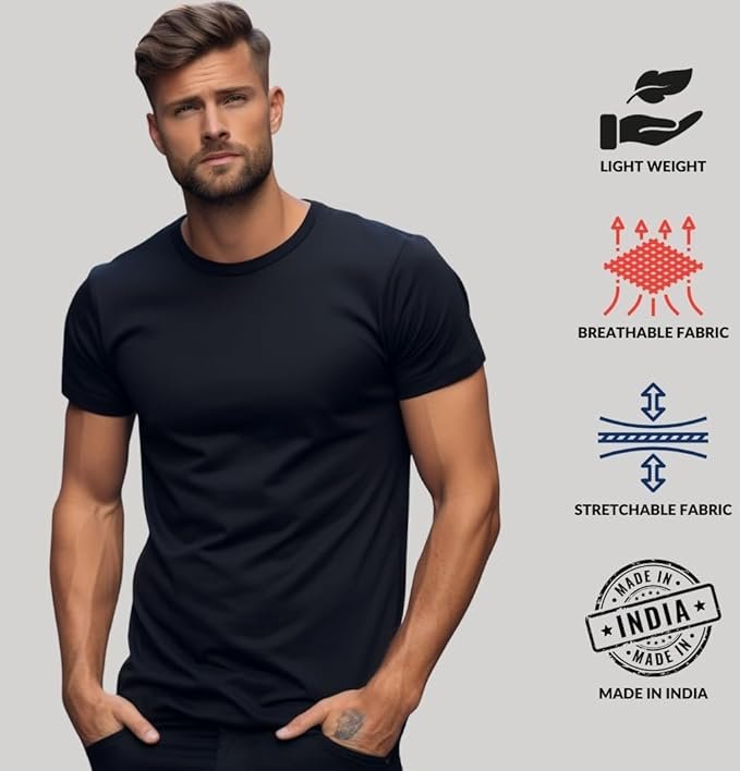 ADRO Men's Cotton Regular Fit Combo Plain Solid T-Shirt Pack of 2 - Image 4