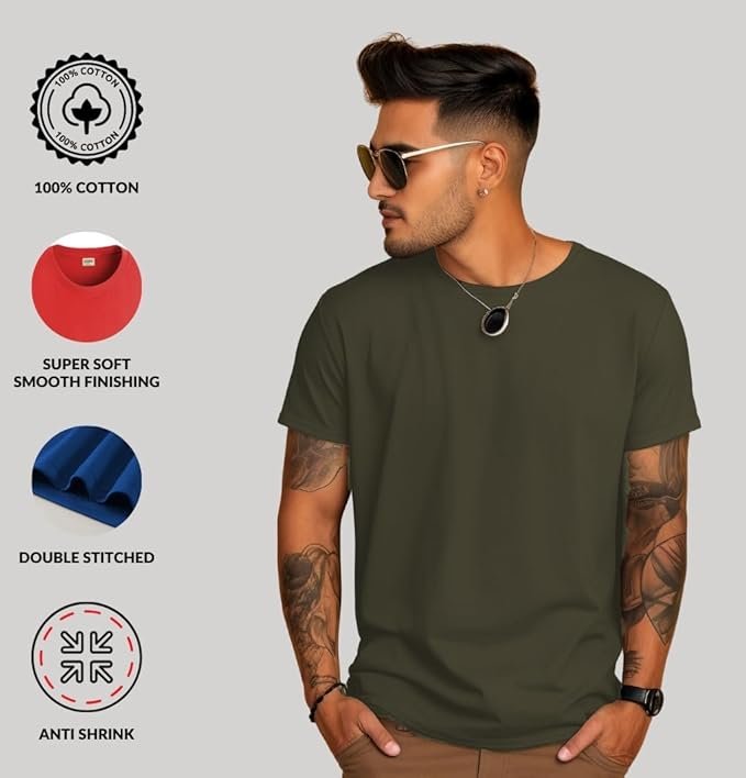 ADRO Men's Cotton Regular Fit Combo Plain Solid T-Shirt Pack of 2 - Image 2